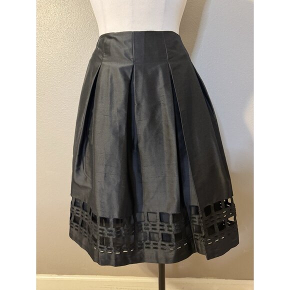 Talbots Skirt 14P Black A Line Cut Out Silk Duponi Flat Pleat NEW $128 - Picture 7 of 12